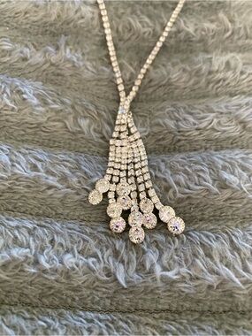 1-Sparkling Crystal Tassel Long Necklace